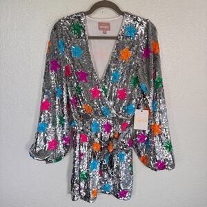 Show Me Your Mumu Dress Women Medium Wear Me Out Rainbow Star Sequins Event NEW
